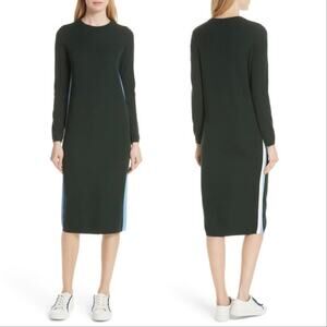 Tory Sport Cashmere Side Stripe Cashmere Blend Midi Dress Green Sz XS